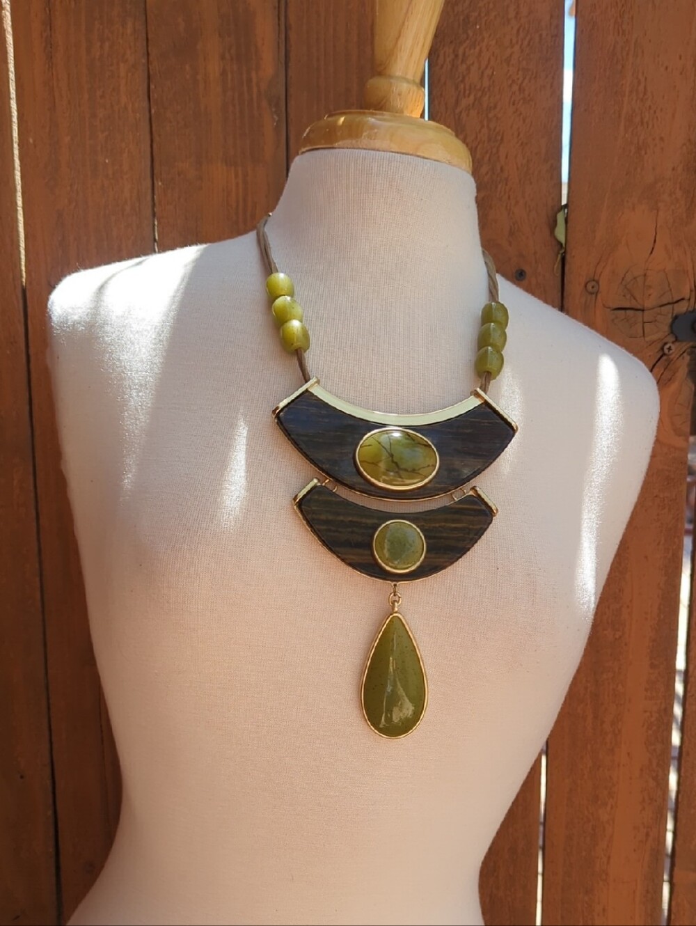 Green Stone Statement Necklace - Unbranded